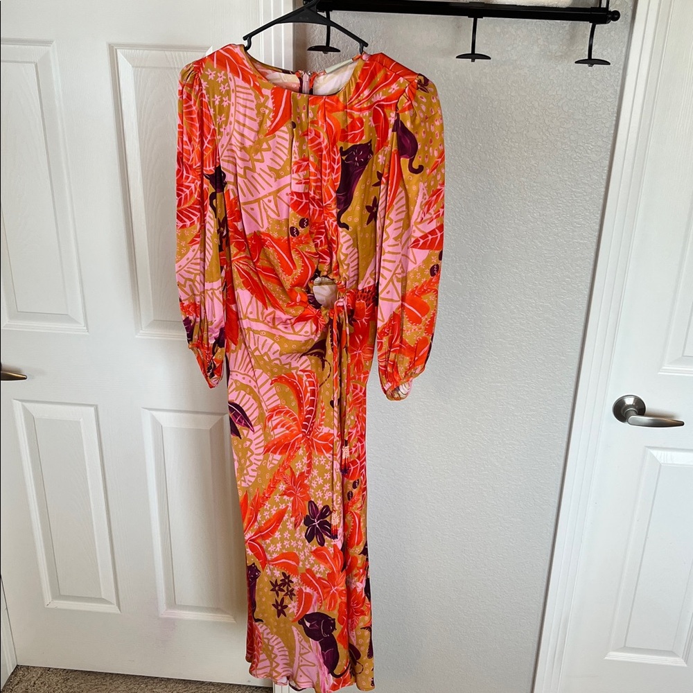 NWT Farm Rio Dress Jungle Panther Balloon Sleeve Cutout Midi Dress Size Small - Picture 3 of 10